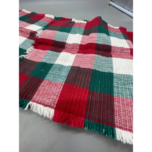 Christmas table runner rectangle plaid red green fringe border 72X13" READ - Picture 3 of 5